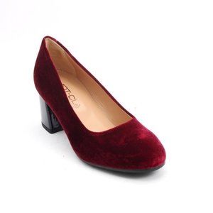 ITALIAN Burgundy Velour Leather Block Heel Pumps